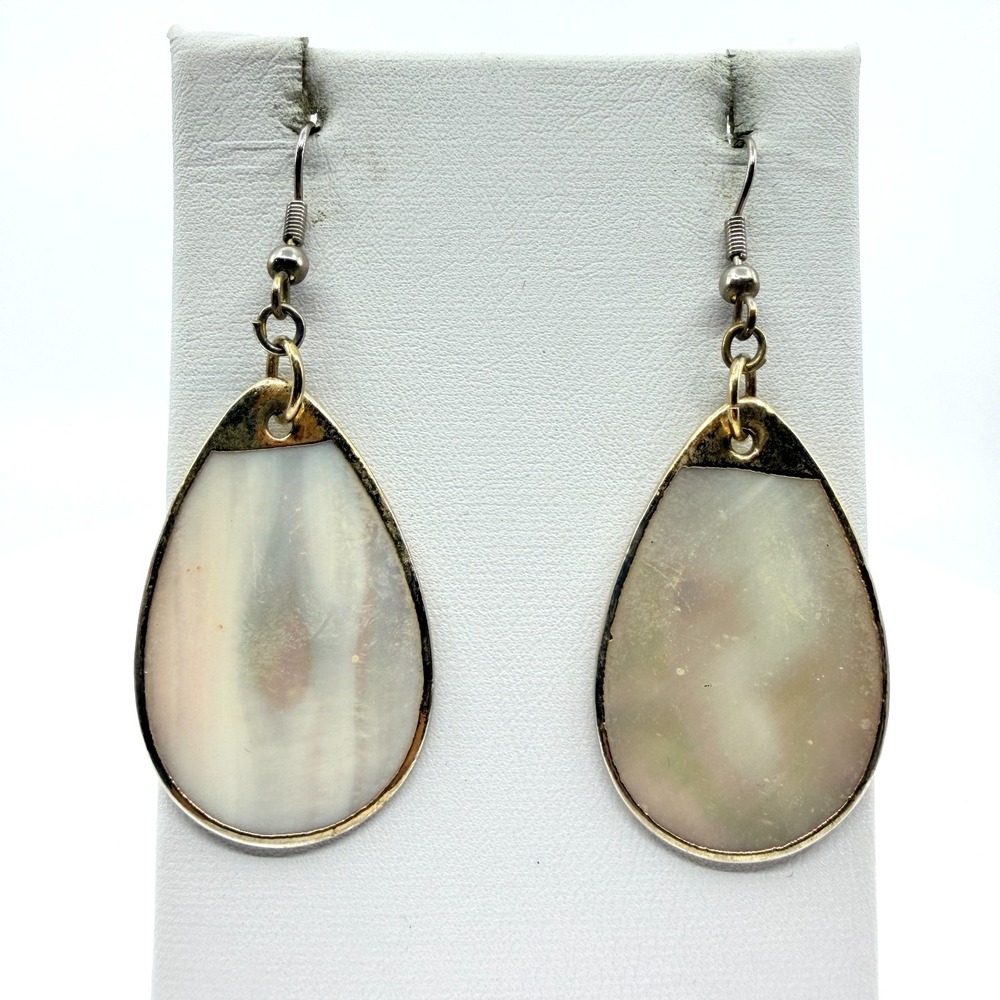 Mother of Pearl Teardrop Dangle Earrings - Boho Chic Gold Tone Jewelry
